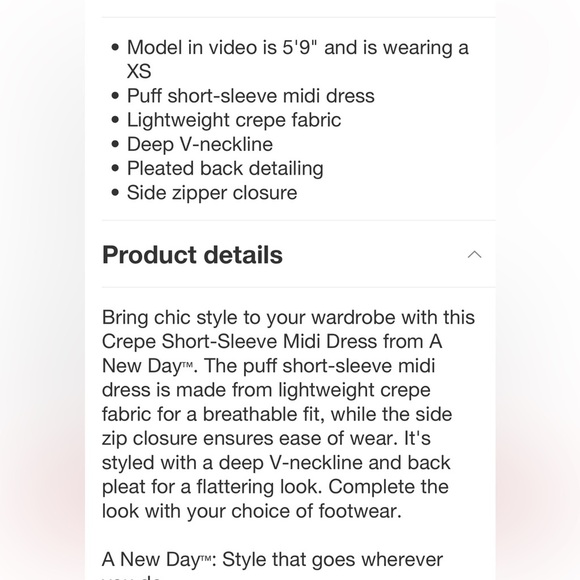 Women's Crepe Puff Short Sleeve Midi Dress A New Day Black/White Polka dot new - Picture 6 of 7